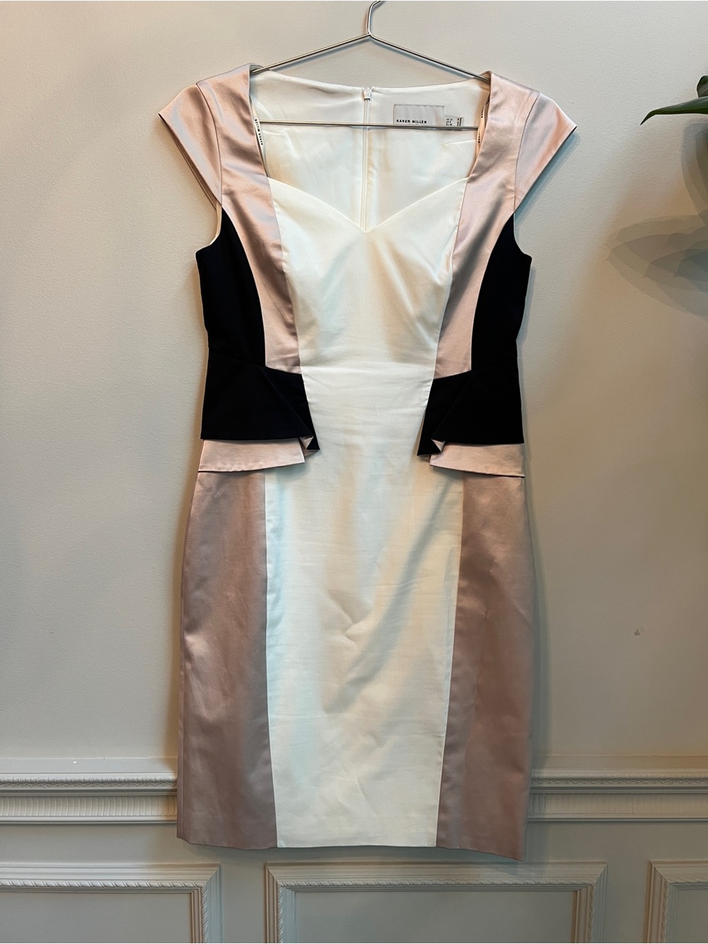 Karen Millen Blush, Black & Cream Colorblock Midi Dress
